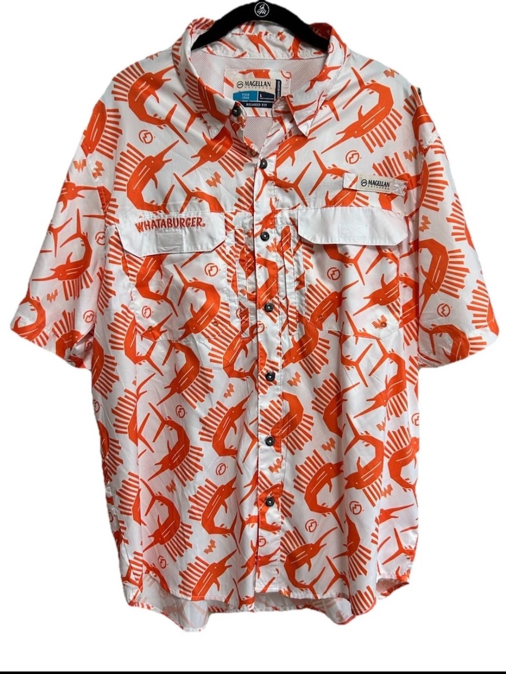 Magellan Whataburger Shirt Size Large Outdoors Vented Moisture Wick Relaxed Fit